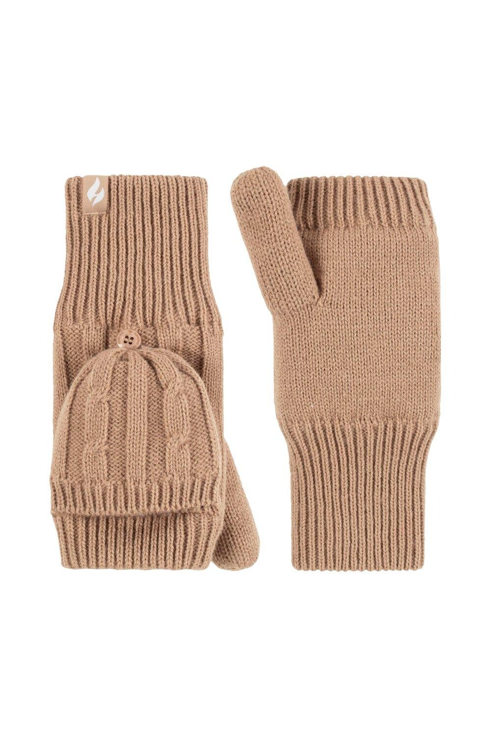 

1 пара варежек-трансформеров Ash с косами SOCKSHOP Heat Holders, бежевый