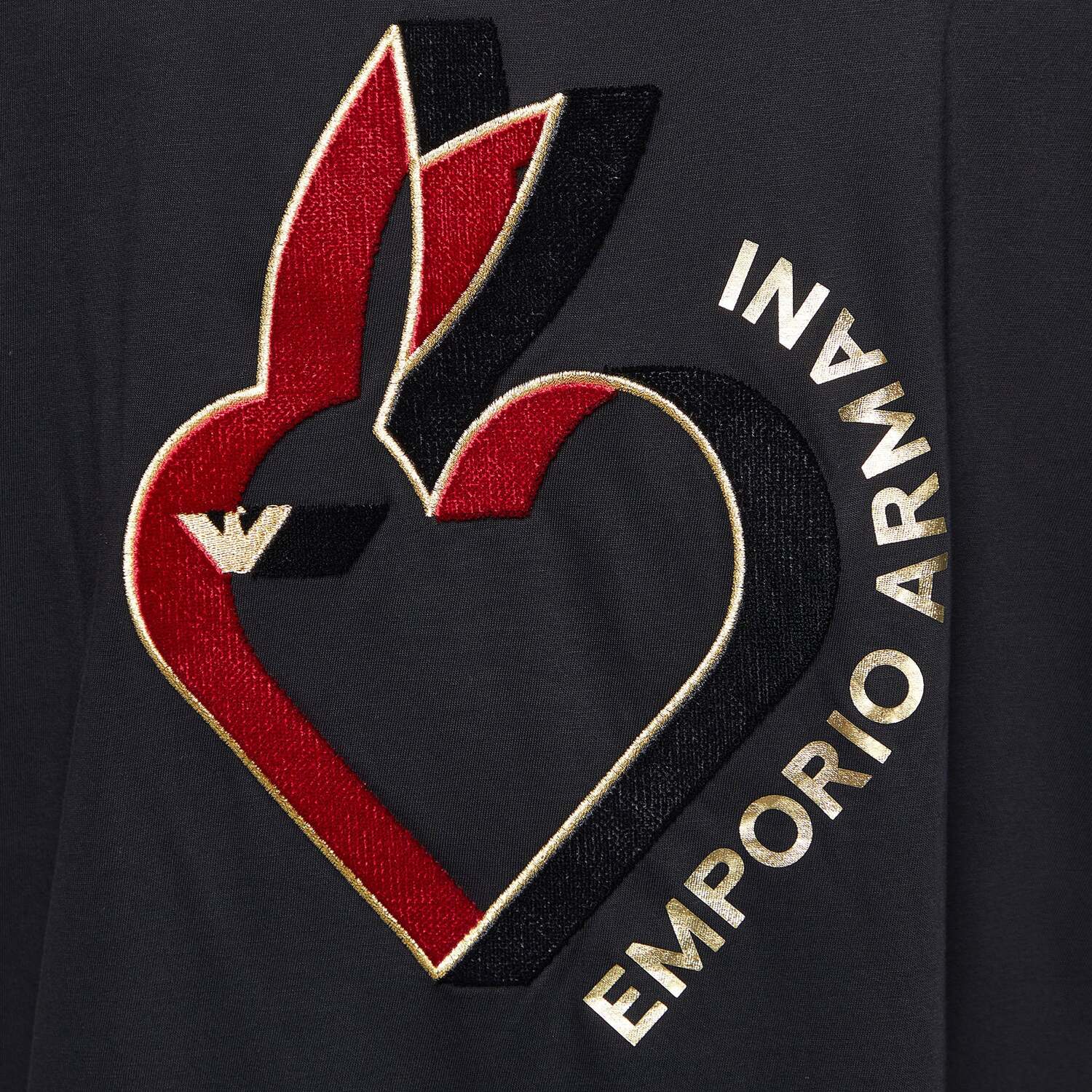 Черная велюровая трикотажная футболка Emporio Armani с узором из хлопка — фото 3