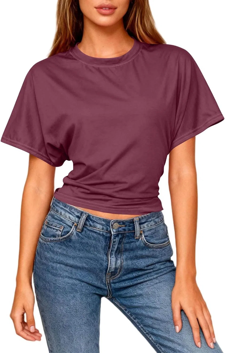 Футболка женская свободная Oversize, A01_wine — фото 2