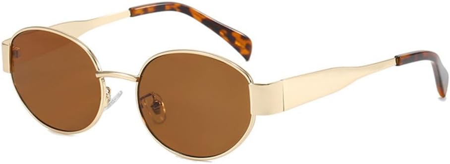 

Солнцезащитные очки овальной формы в маленькой металлической оправе 2027 года для женщин, модные очки с защитой от УФ-излучения UV400, винтажные солнцезащитные очки для мужчин MTZJH, Gold Tea