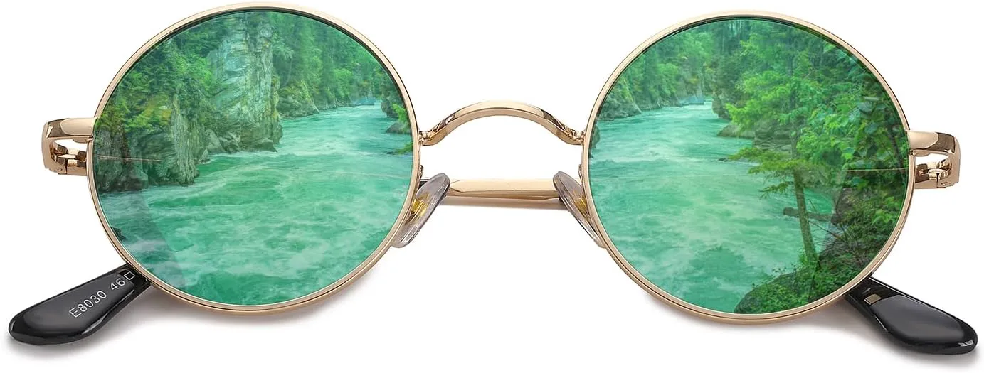 

Поляризованные круглые солнцезащитные очки HJSTES для женщин и мужчин в стиле ретро-хиппи, маленькие круглые солнцезащитные очки, A03 Gold/Green Mirrored