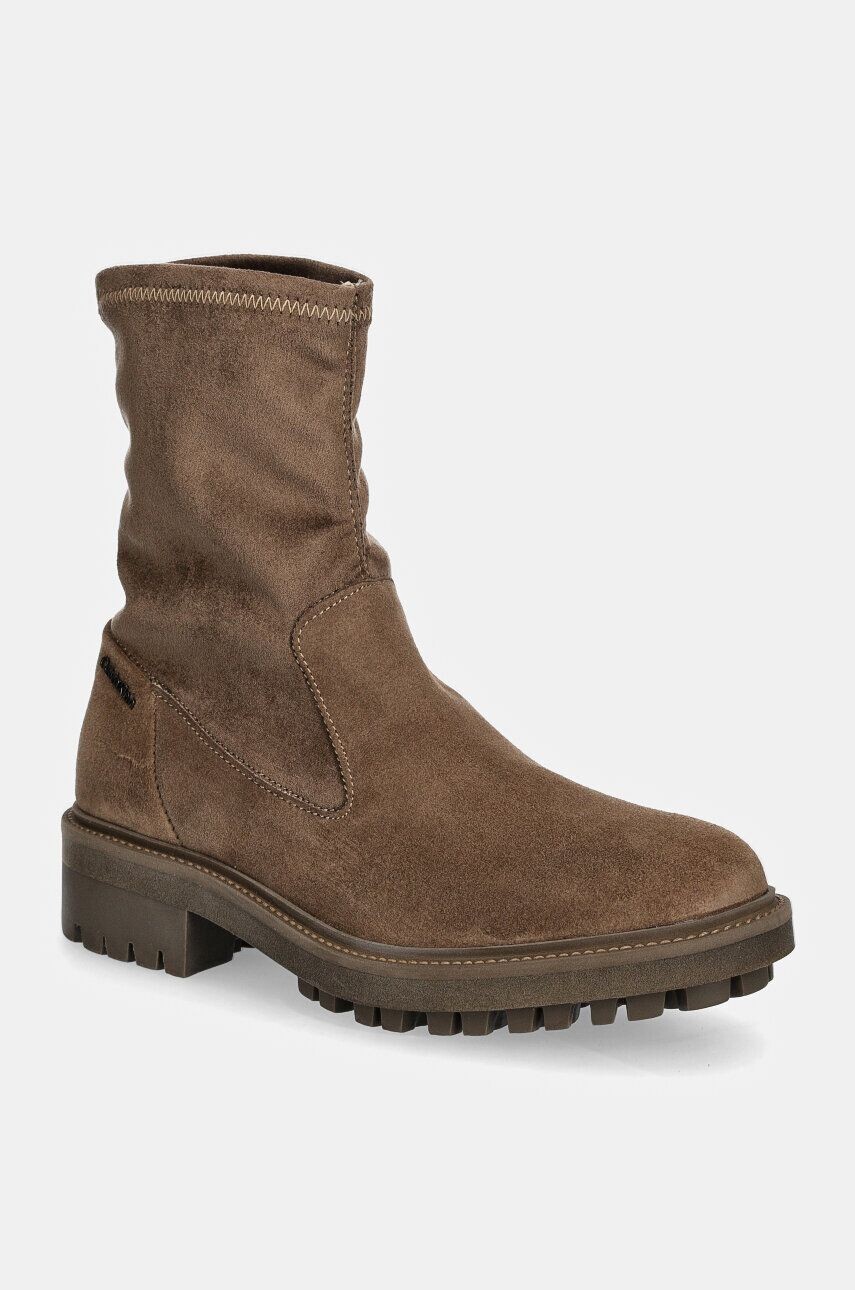 

Замшевые ботильоны Calvin Klein FLAT SOCK BOOT SUE MIX, коричневый