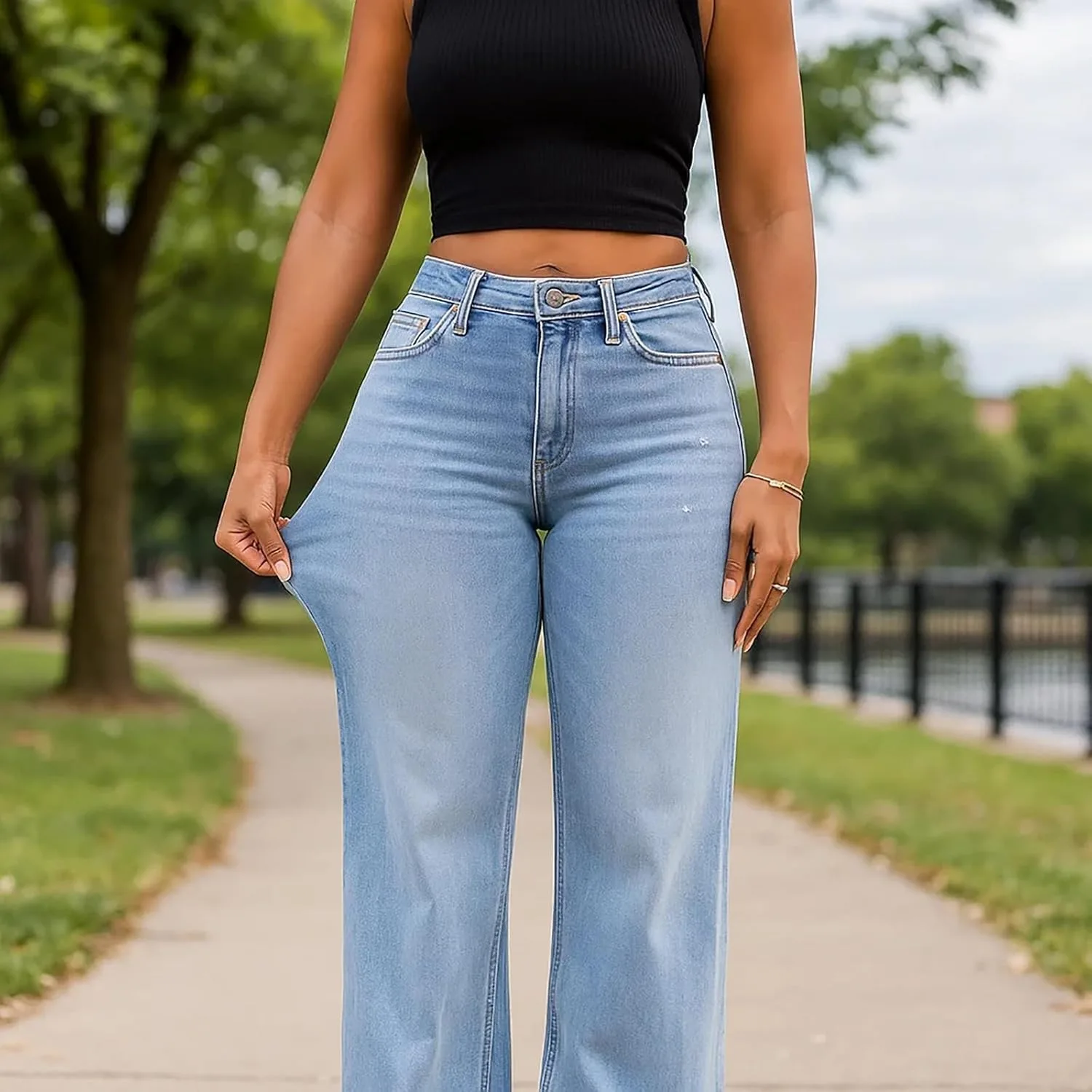 Джинсы Wide Leg для женщин, High Waisted, Stretchy — фото 3
