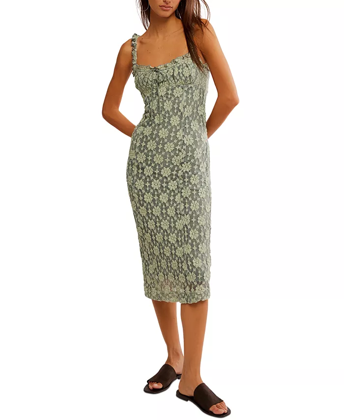 

Женское платье Lucinda Lace без рукавов миди Free People, зеленый