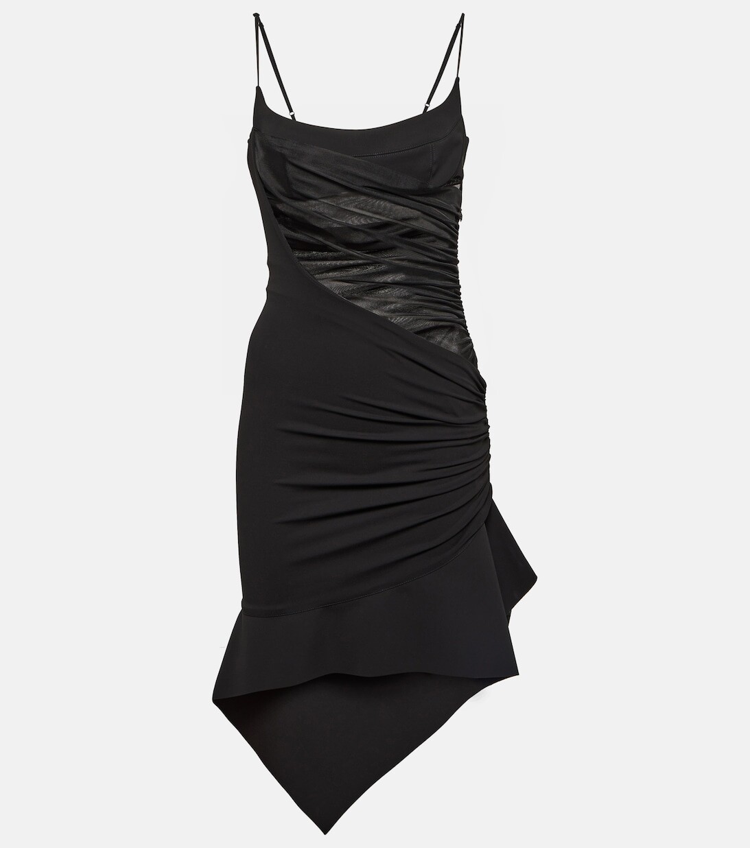 

Мини-платье асимметричного кроя со сборками MUGLER, черный