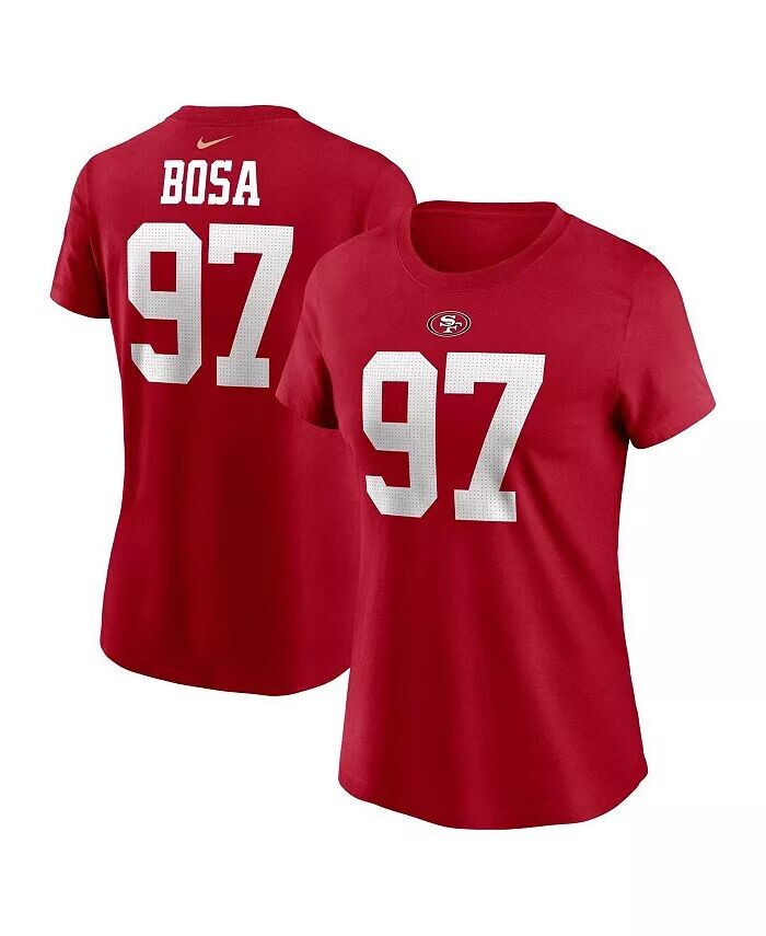 

Женская футболка Nick Bosa Scarlet San Francisco 49ers с именем и номером игрока Nike