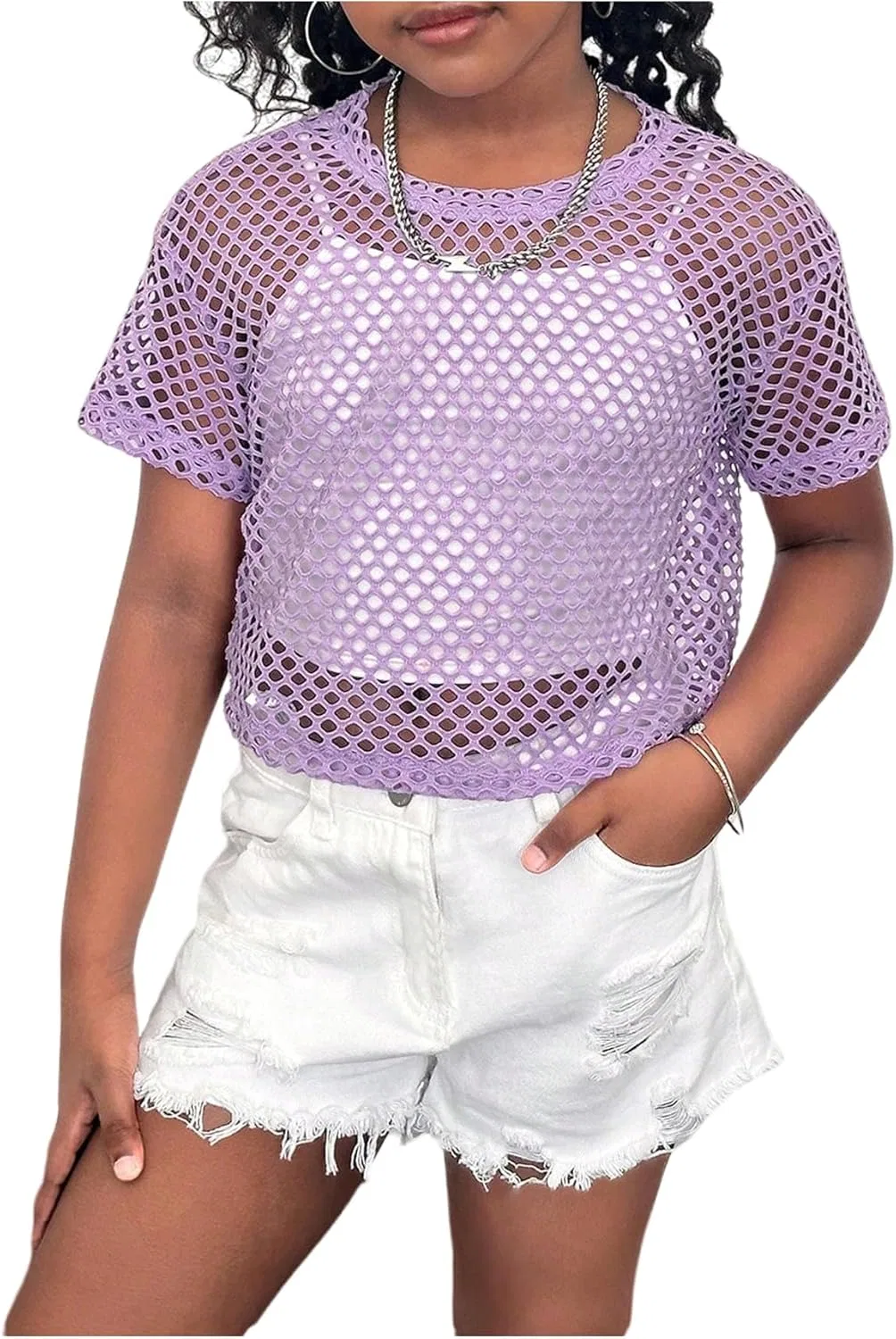 Детская футболка спортивная Hollow Out SweatyRocks, Mauve Purple