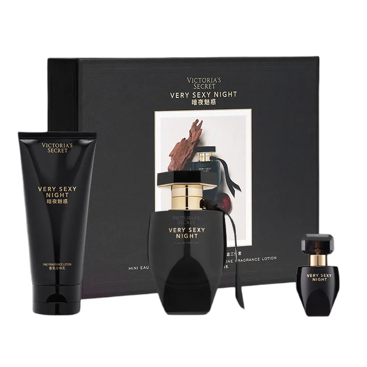 Victoria's Secret Набор духов Night Charm Eau De Parfum EDP с ароматом яблока и сливы, 50 мл + 7,5 мл + 100 мл, Dark Night Enchanting Mini Perfume 7.5ml+Perfume 50ml+Body Lotion 100ml