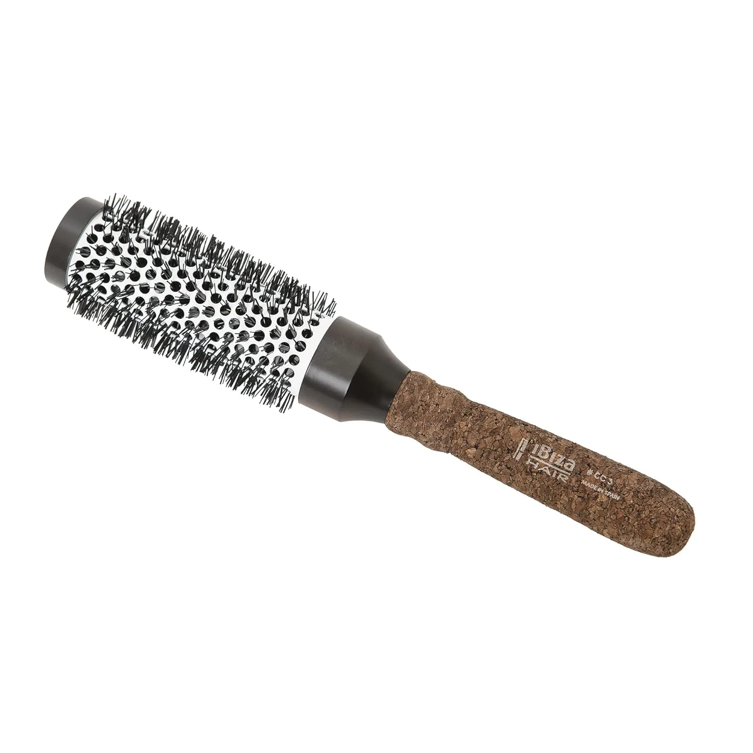 Керамическая круглая щетка Ibiza Hair (серия CC) с щетиной из углеродного волокна и нейлона, эргономичная ручка из пробки, термостойкая ионная конструкция для уменьшения пушистости и статики, подходит для всех типов волос CC3, 50 мм — фото 3