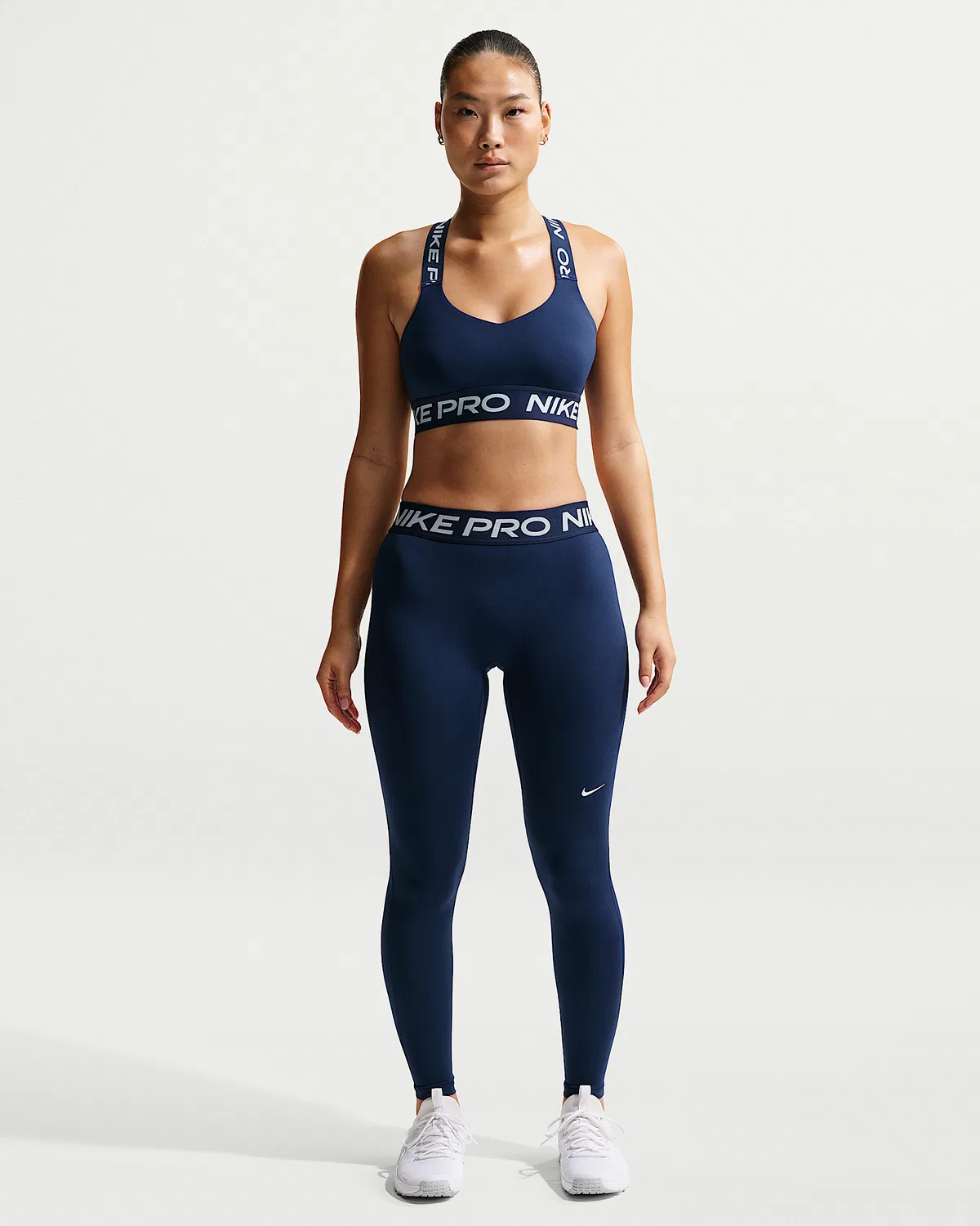 Женские леггинсы Nike Pro с завышенной талией, полная длина, Midnight Navy/White