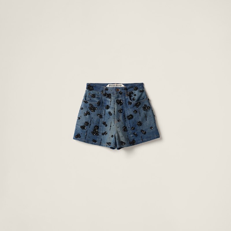 

Декорированные джинсовые шорты Miu Miu, синий
