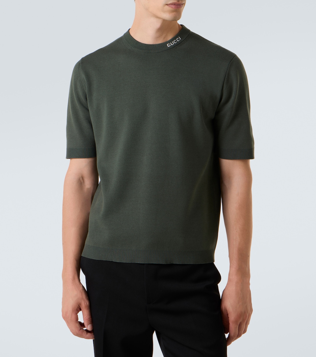 Шелковая и хлопковая футболка с логотипом Gucci, Military Green/White — фото 3