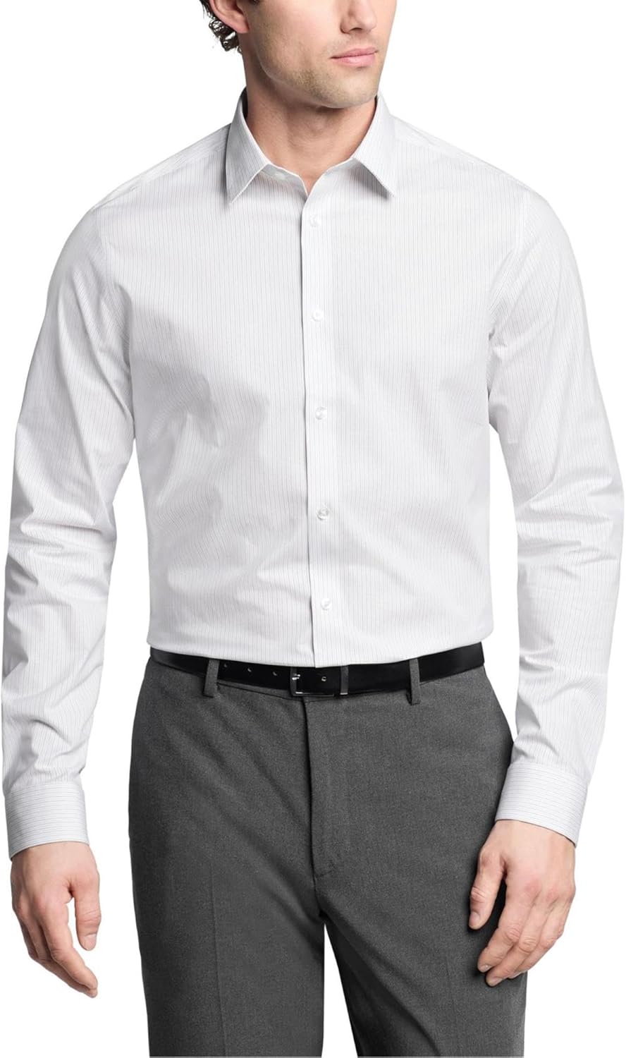 

Мужская рубашка Calvin Klein, не требующая глажки, эластичная, приталенная, в полоску, Grey