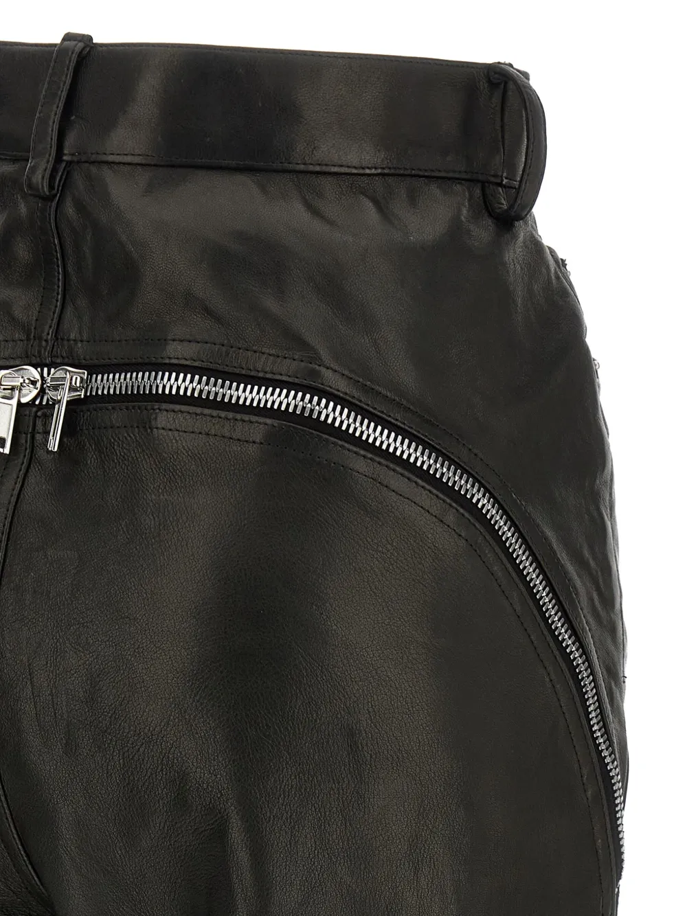Кожаные брюки Bolan Banana с высокой талией и молнией Rick Owens, черный — фото 4
