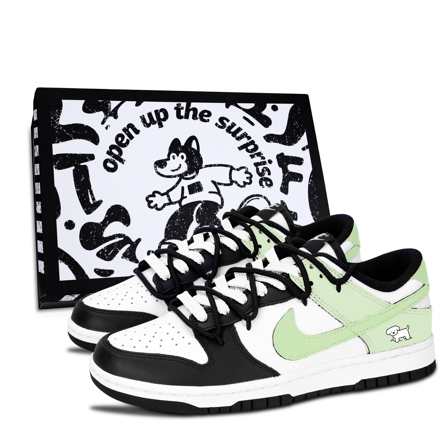 

Nike Dunk Black White, Light Blue Tide Leather Slip Resistant Abrasion Resistant Low top Skateboard Shoes Light Green