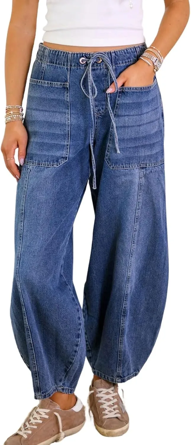 

Женские джинсы Chouyatou Casual Barrel с высокой талией и широкими штанинами