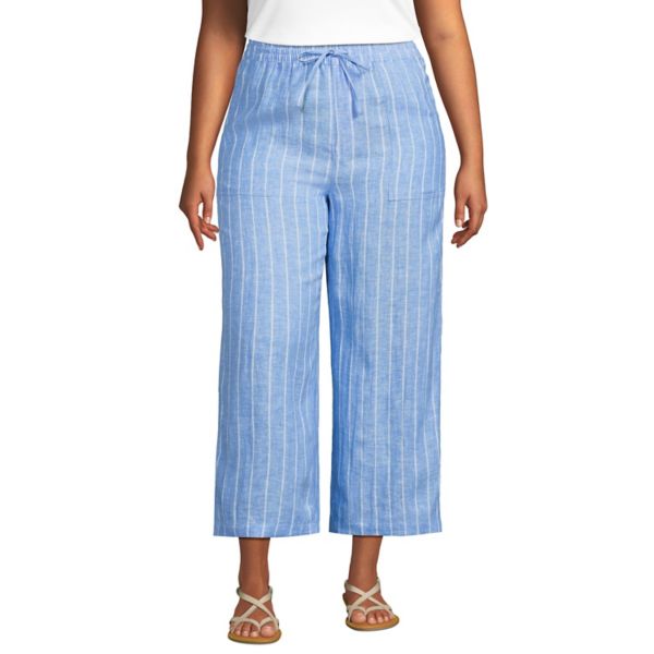 

Просторные укороченные брюки с высокой посадкой для полных Lands' End, цвет blue linen stripe