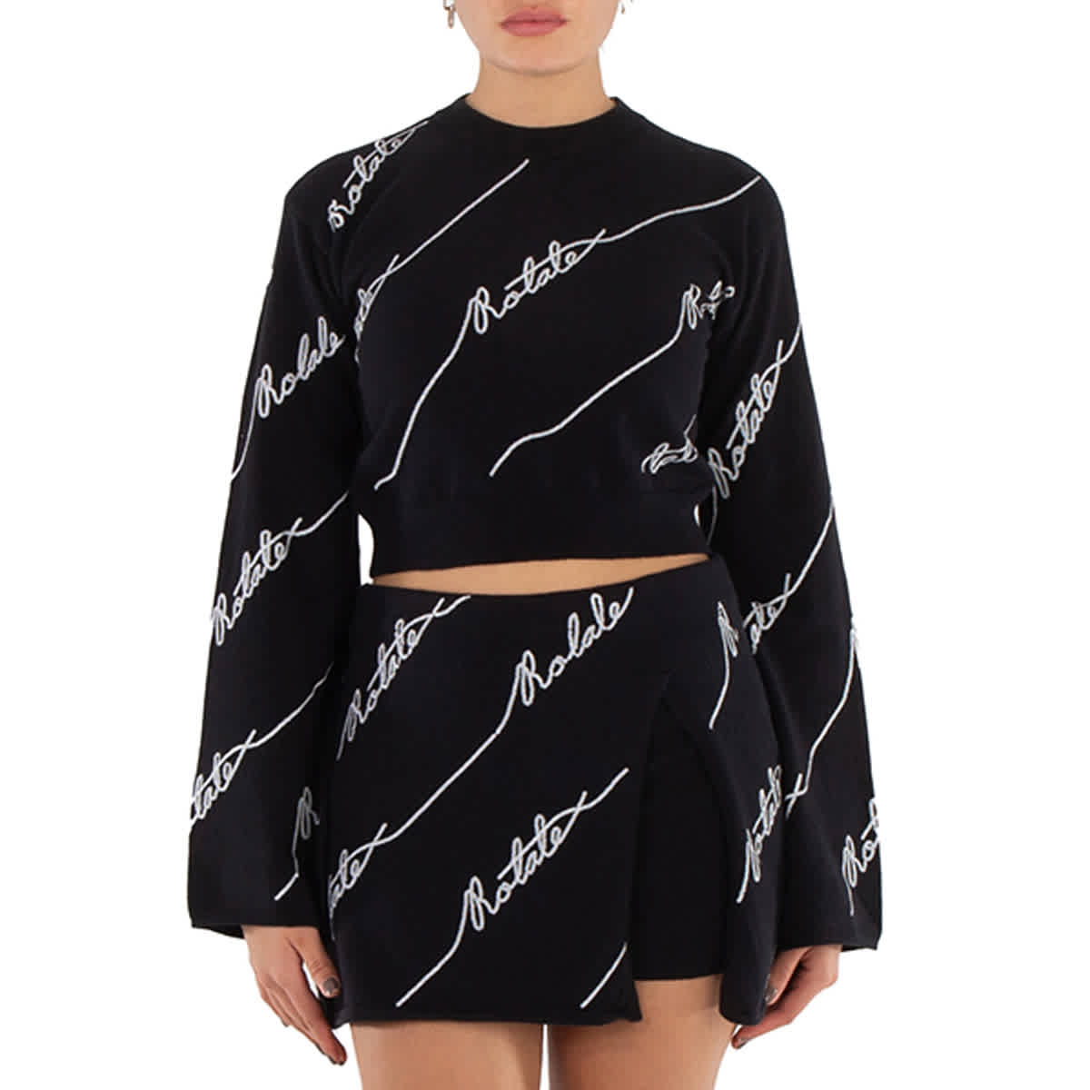 

Повернуть Женский черный укороченный джемпер с логотипом Rotate