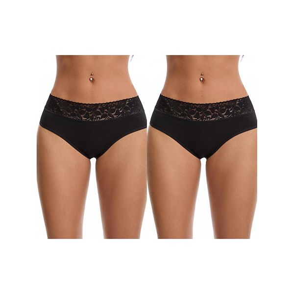 

2 пачки женских кружевных трусиков мид-вайст Inspire Chic, Black