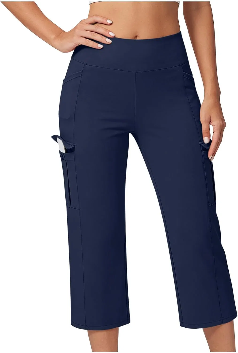 Женские капри для йоги, высокие, с карманами, Navy