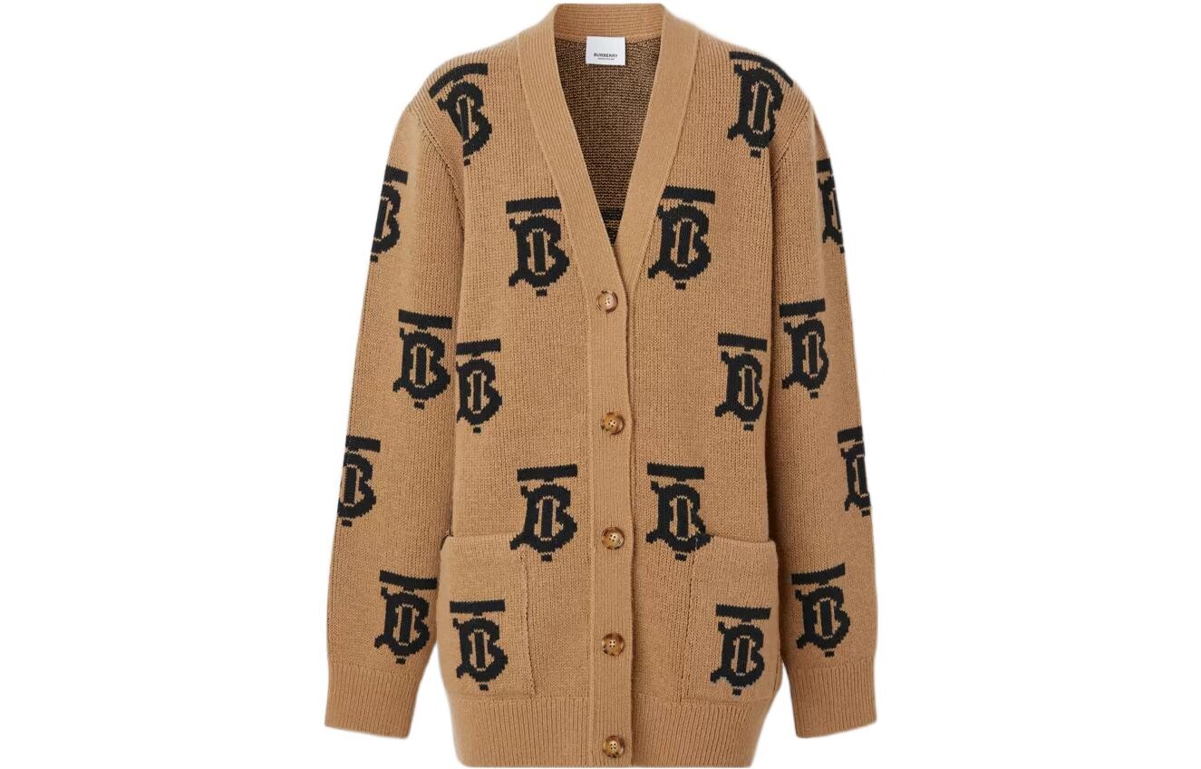 

Женский кардиган с монограммой и интарсией, верблюжья шерсть Burberry