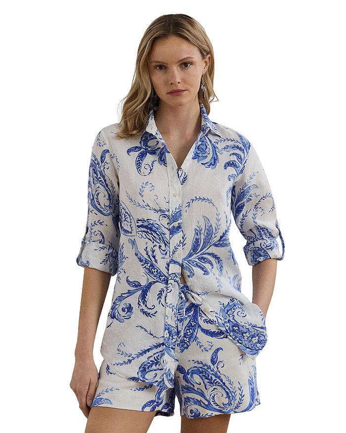 

Рубашка из льна с принтом пейсли свободного кроя Ralph Lauren, белый