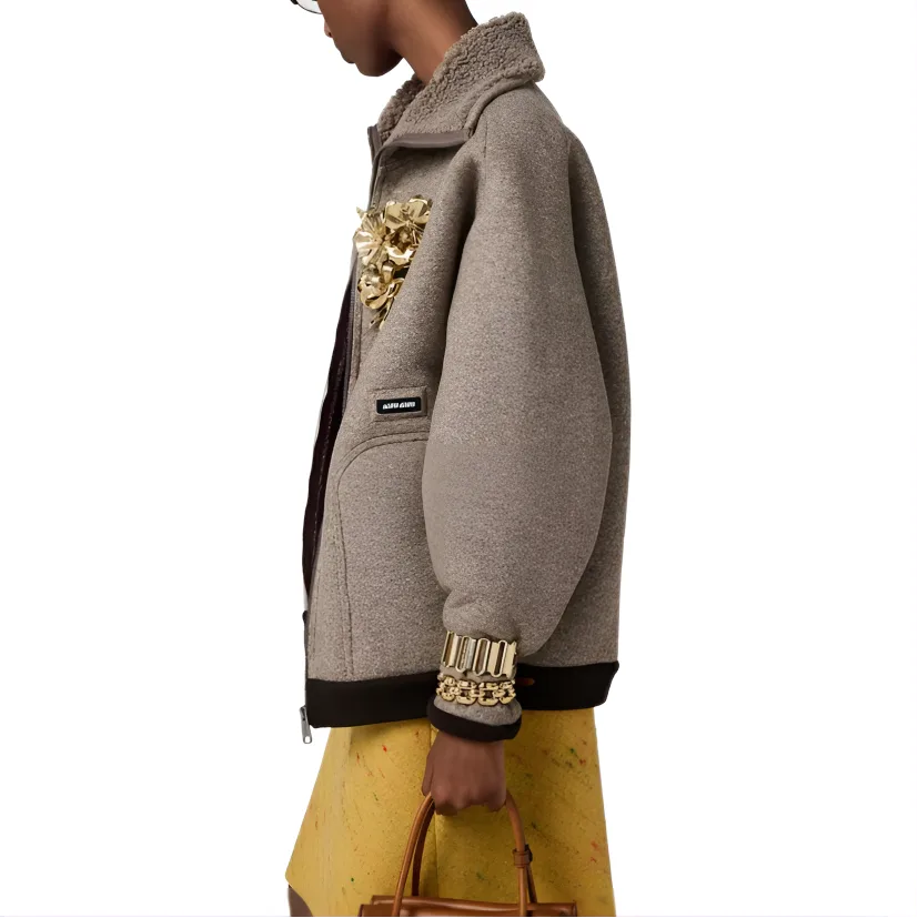Флисовая бомбер куртка MIU MIU, Gray Rope — фото 4