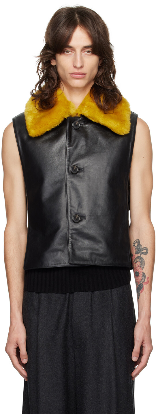 

Черный кожаный жилет с панелями Dries Van Noten