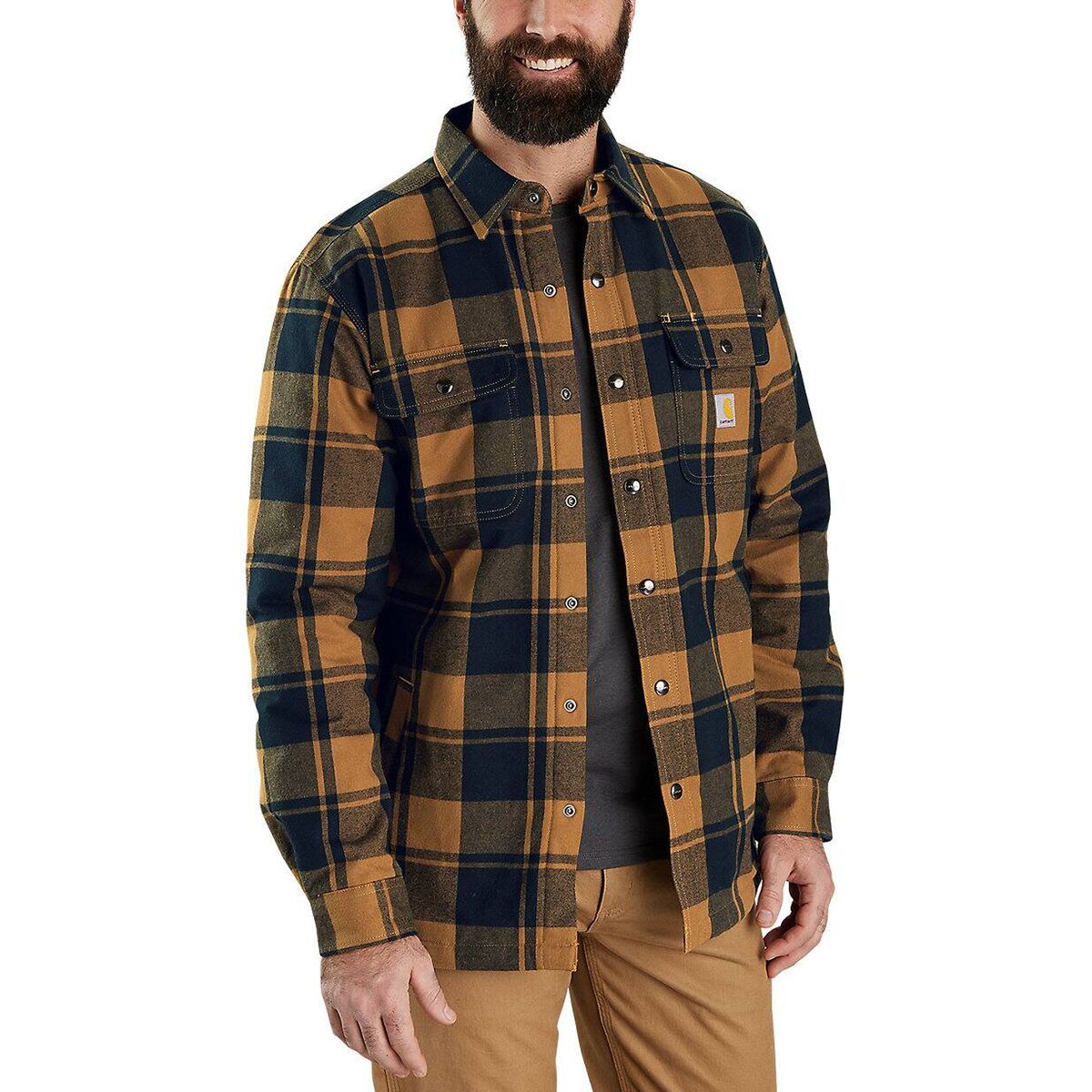 

Рубашка-куртка Relaxed Fit Flannel с подкладкой из шерпы Carhartt, коричневый