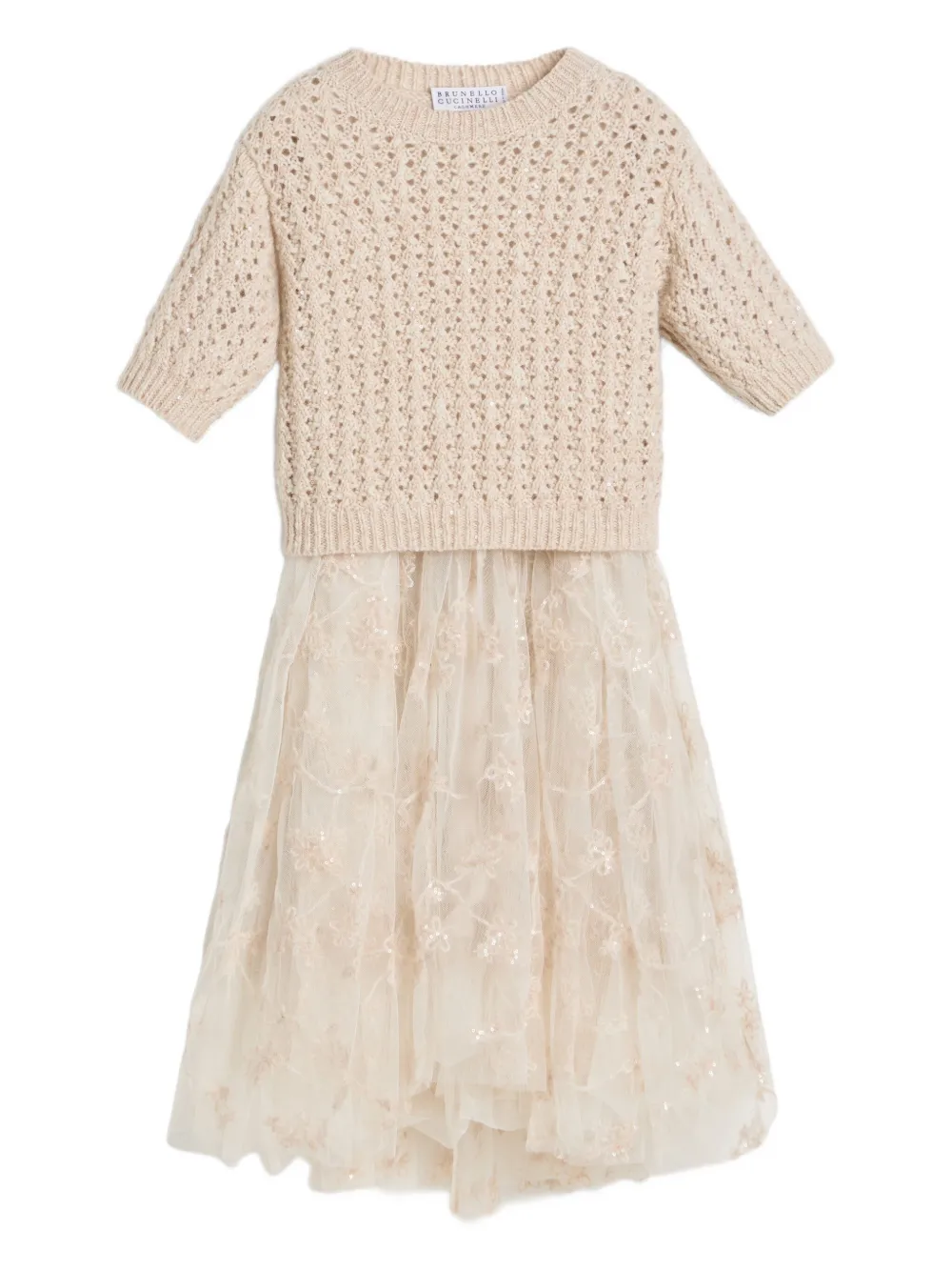 

Трикотажное платье из тюля Brunello Cucinelli Kids, нейтральный