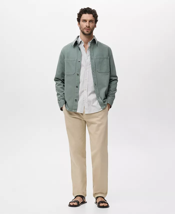 

Мужская рубашка Regular Fit из хлопка в полоску Mango, загар/бежевый