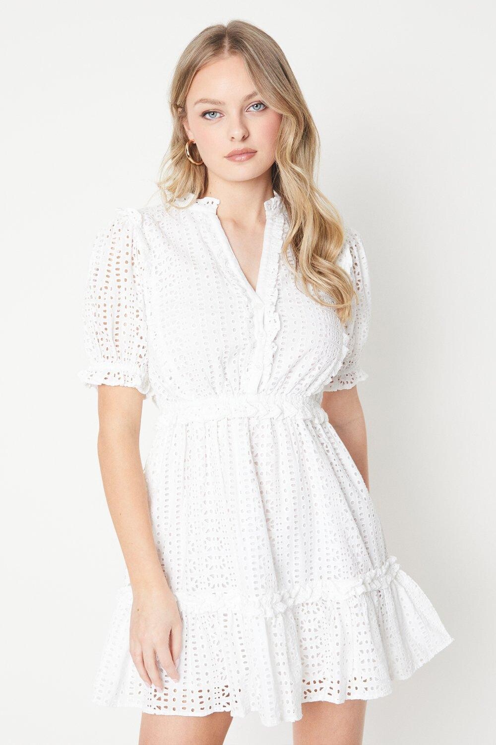 

Мини-платье на пуговицах с оборками Broderie Oasis, белый
