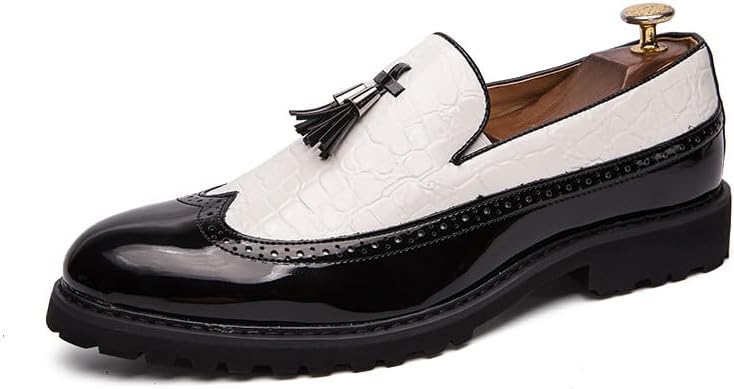 

Мужские лоферы Santimon с крыловидным брогированием, имитацией крокодиловой кожи и кисточками, двухцветные, на низком каблуке, без шнурков, белый