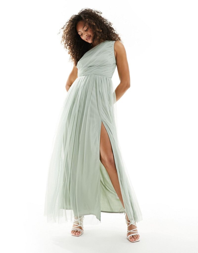 

Anaya Bridesmaid – шалфейное платье макси из тюля на одно плечо