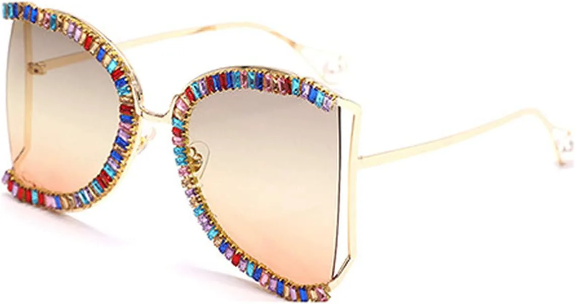 

Женские квадратные солнцезащитные очки с бриллиантами, ручная работа, цепочка с бриллиантами, ретро-стиль, кошачий глаз, жемчужные оправы COTIA, Green Orange