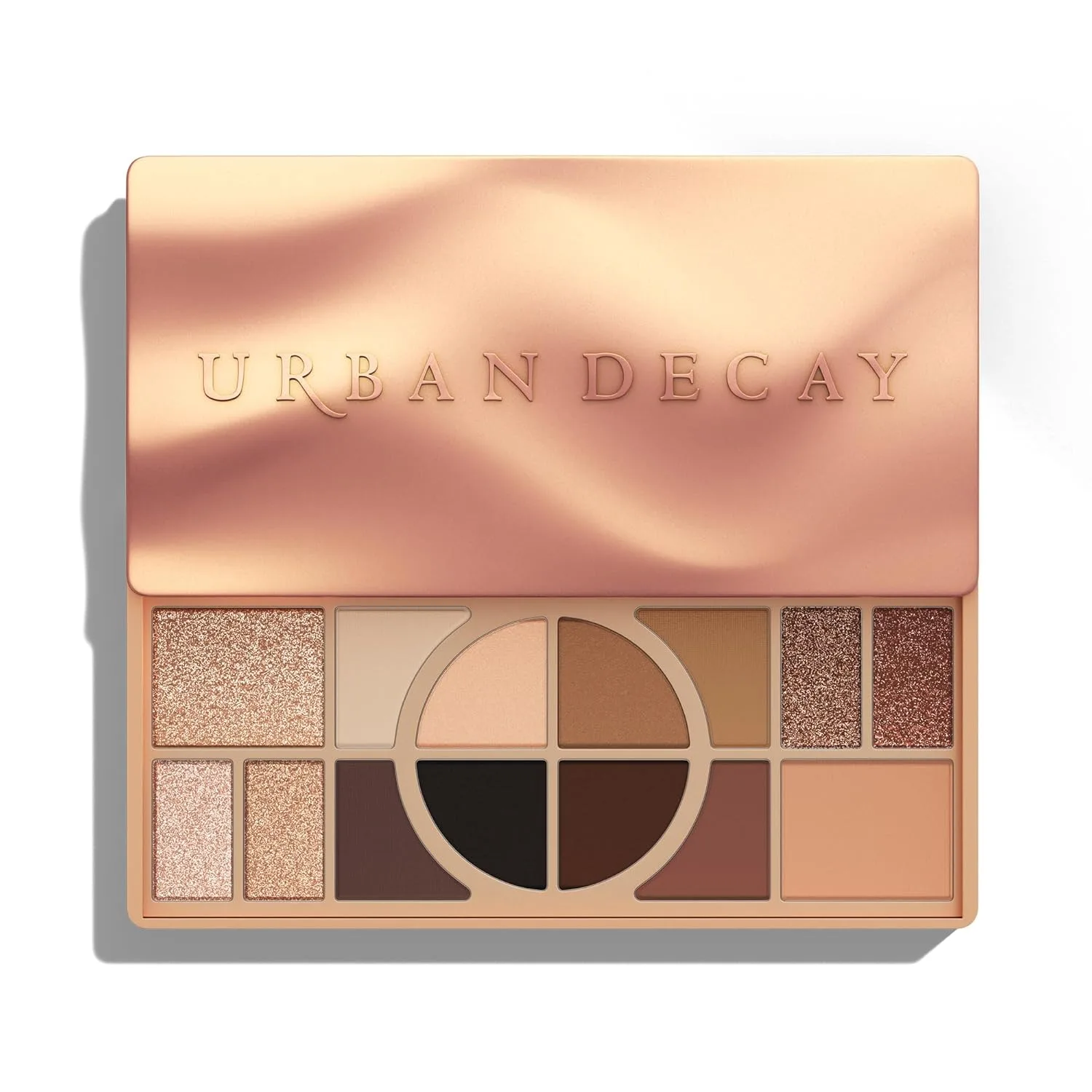 Urban Decay Naked Shaped Multi-Use Eyeshadow Palette - нейтральная палитра для глаз и лица, 14 стойких оттенков, до 16 часов носки, кремовые и рассыпчатые текстуры, шиммерные хайлайтеры, Warm Palette