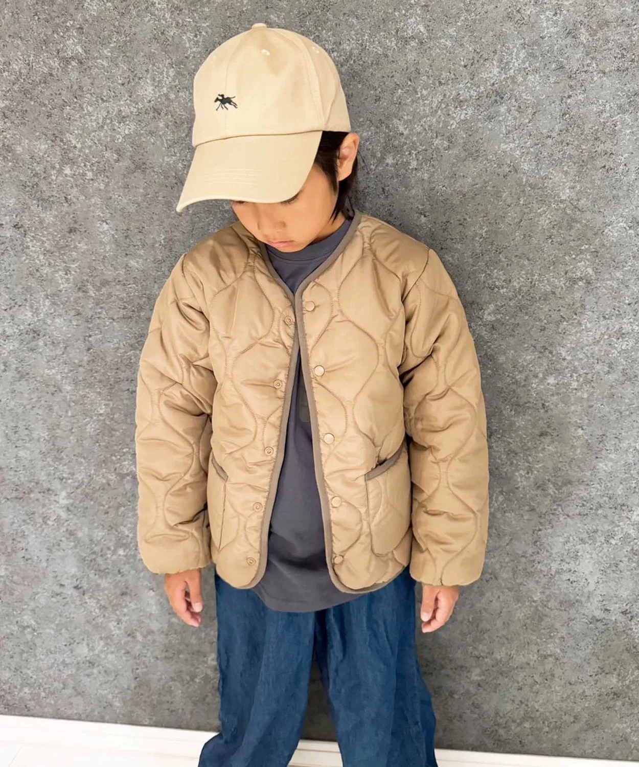 Куртка без воротника стёганая Micro Taffeta бежевая