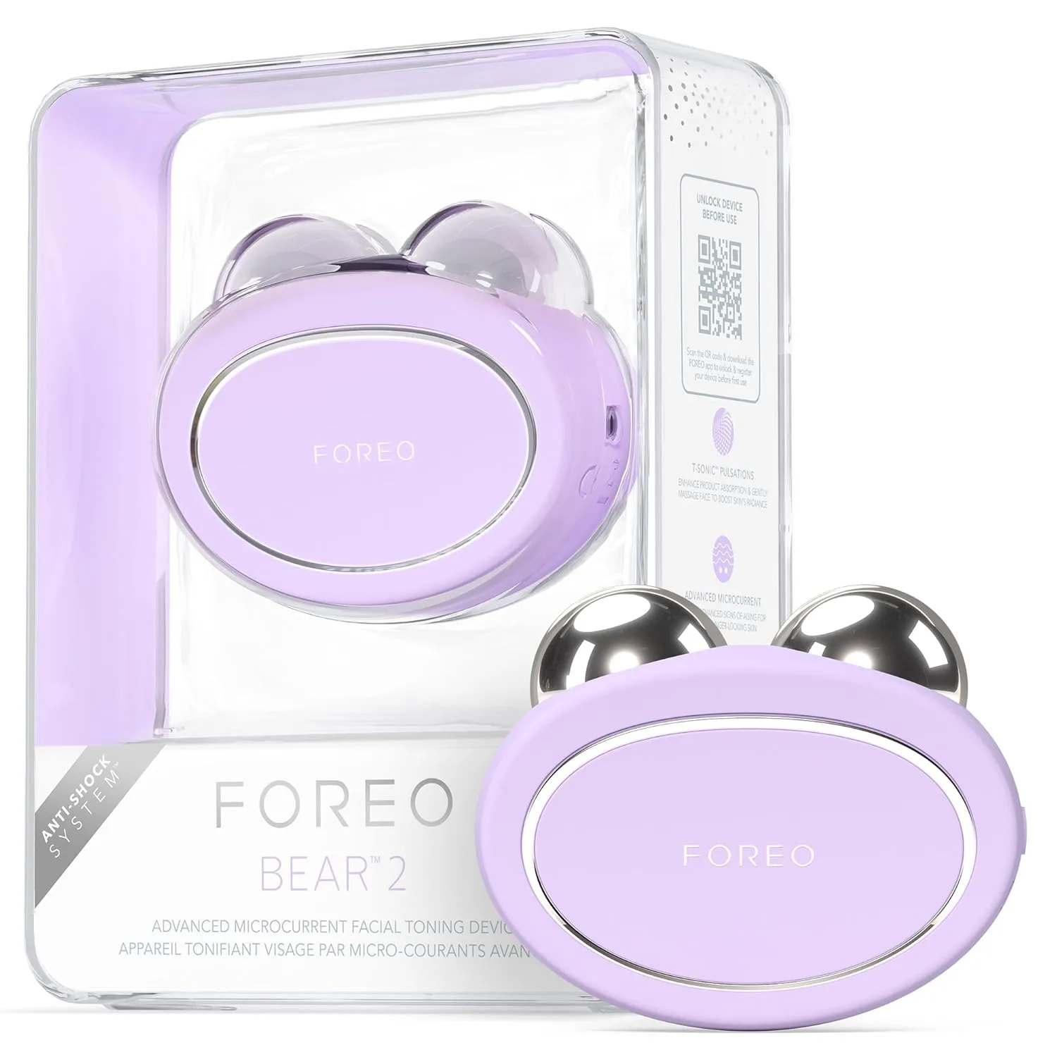 FOREO Bear 2 Advanced Toning Microcurrent Facial Device - устройство для тонизирования и контурирования лица, повышает впитывание уходовых средств, Lavender, Lavender