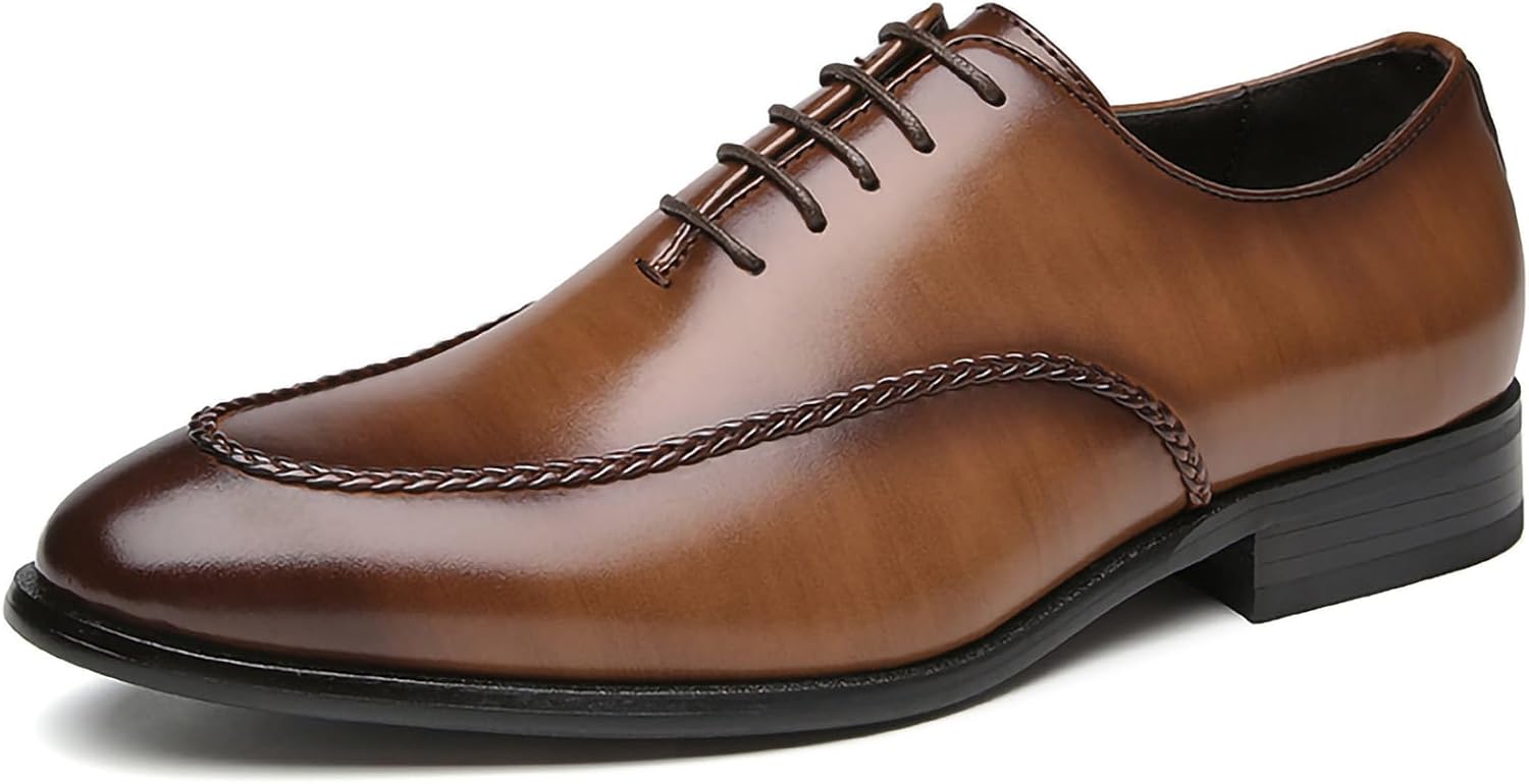 

Мужские классические туфли оксфорды на шнуровке с современным дизайном, круглым носком и рабочей подошвой из искусственной кожи Generic, коричневый