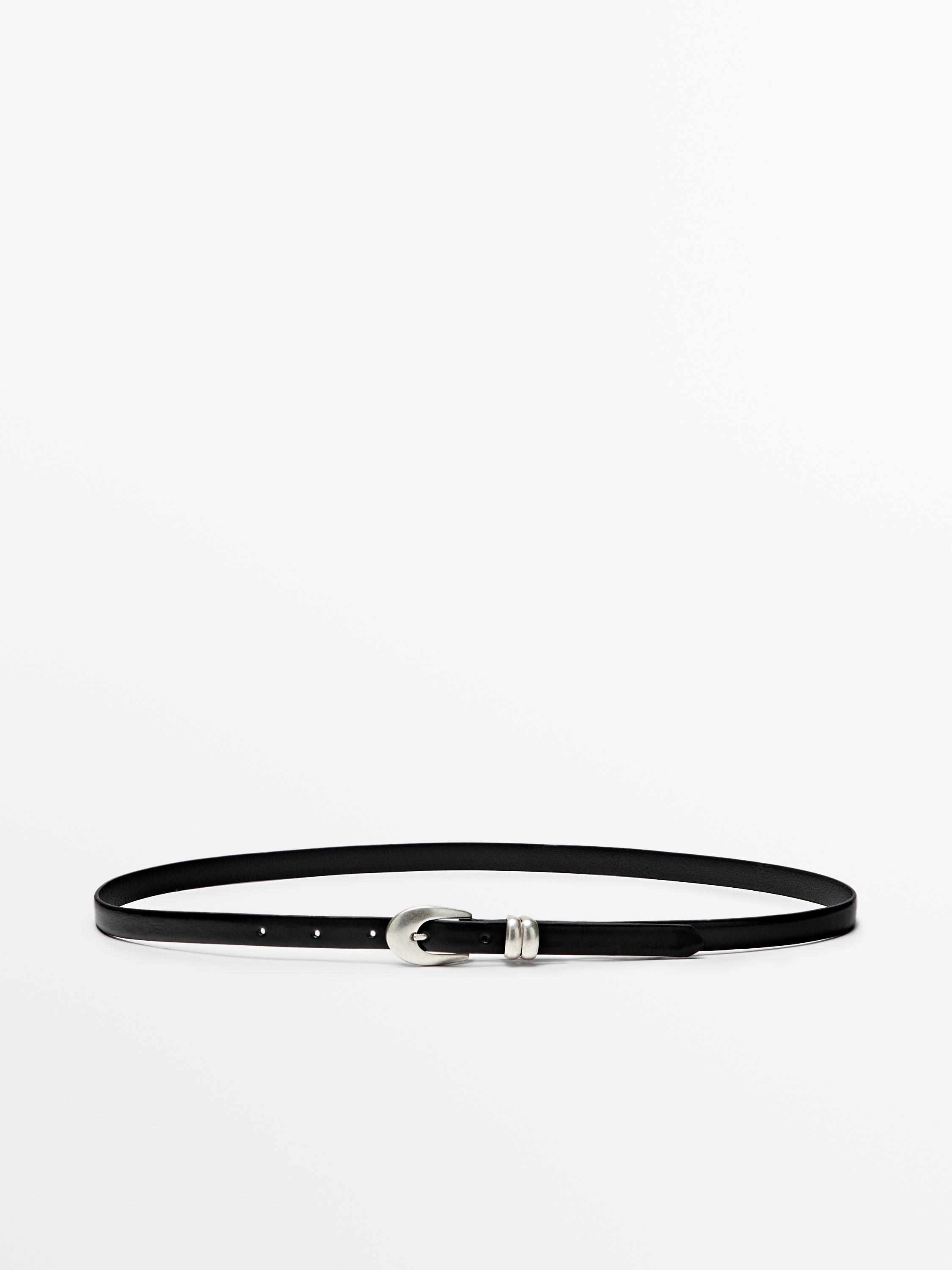 

Ремень из кожи наппа с овальной пряжкой Massimo Dutti, black