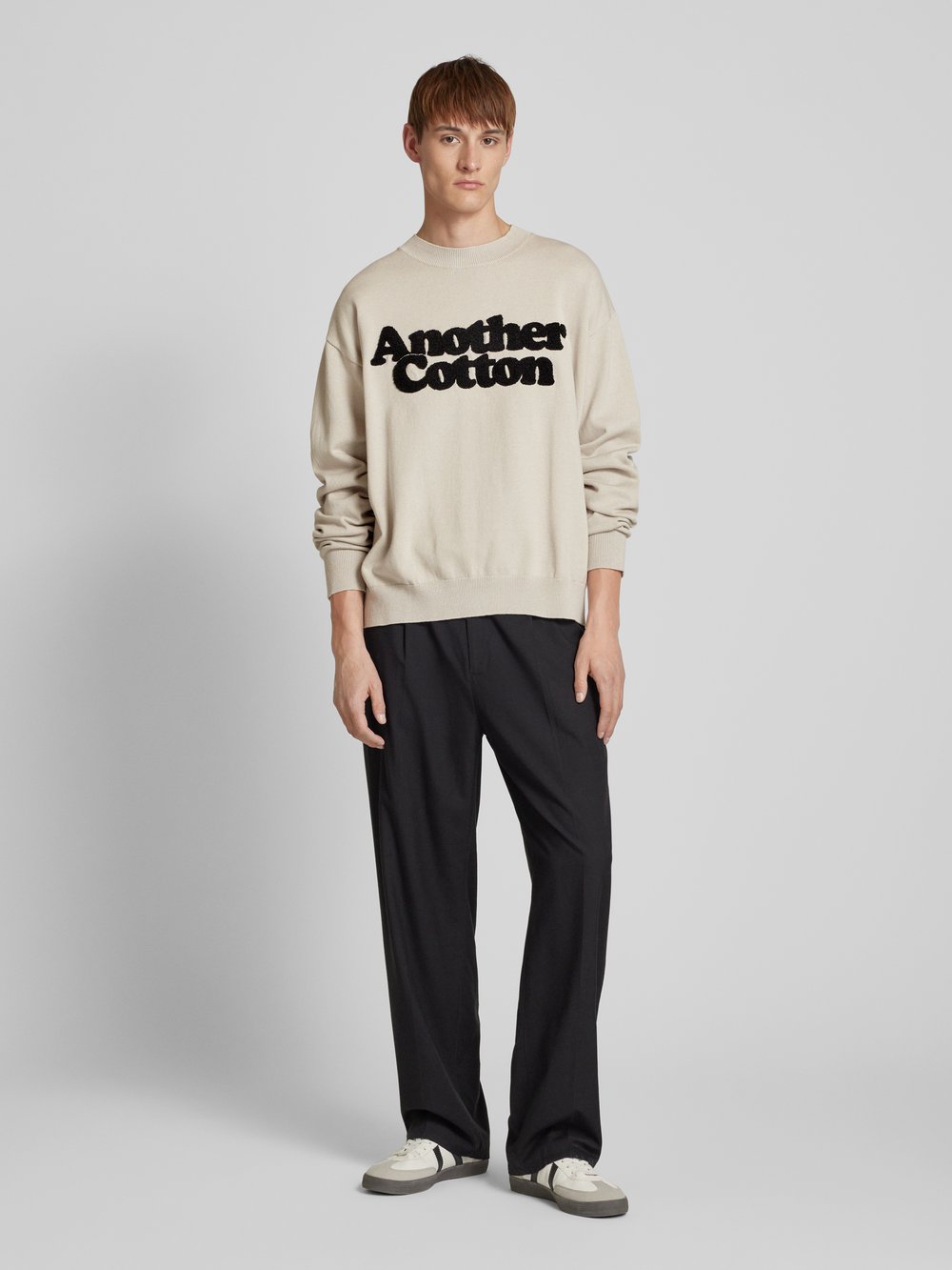 

Вязаный свитер с ребристыми манжетами ANOTHER COTTON LAB, кремовый