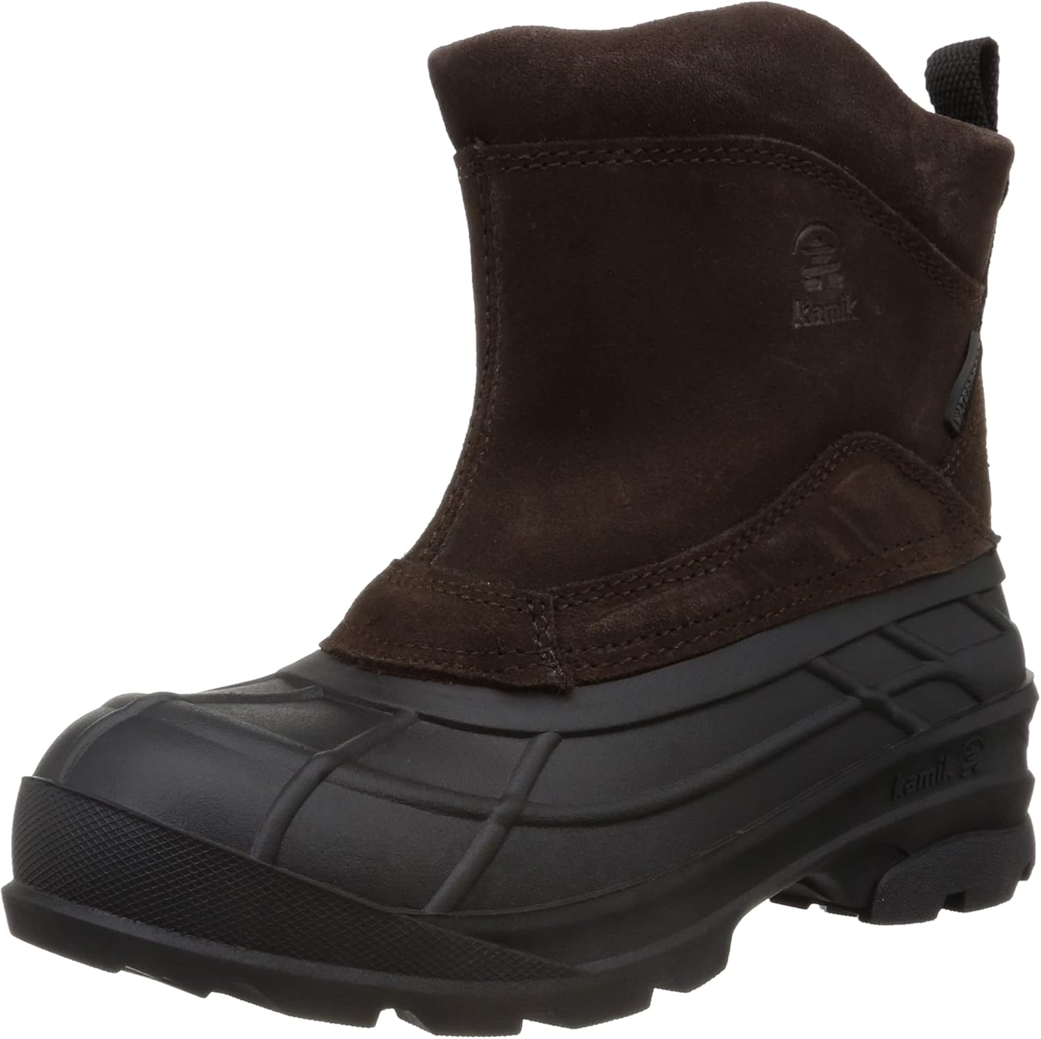 

Зимние мужские ботинки Kamik Champlain Wide из водонепроницаемого замша с боковой молнией и подошвой с сцеплением, темно-коричневый