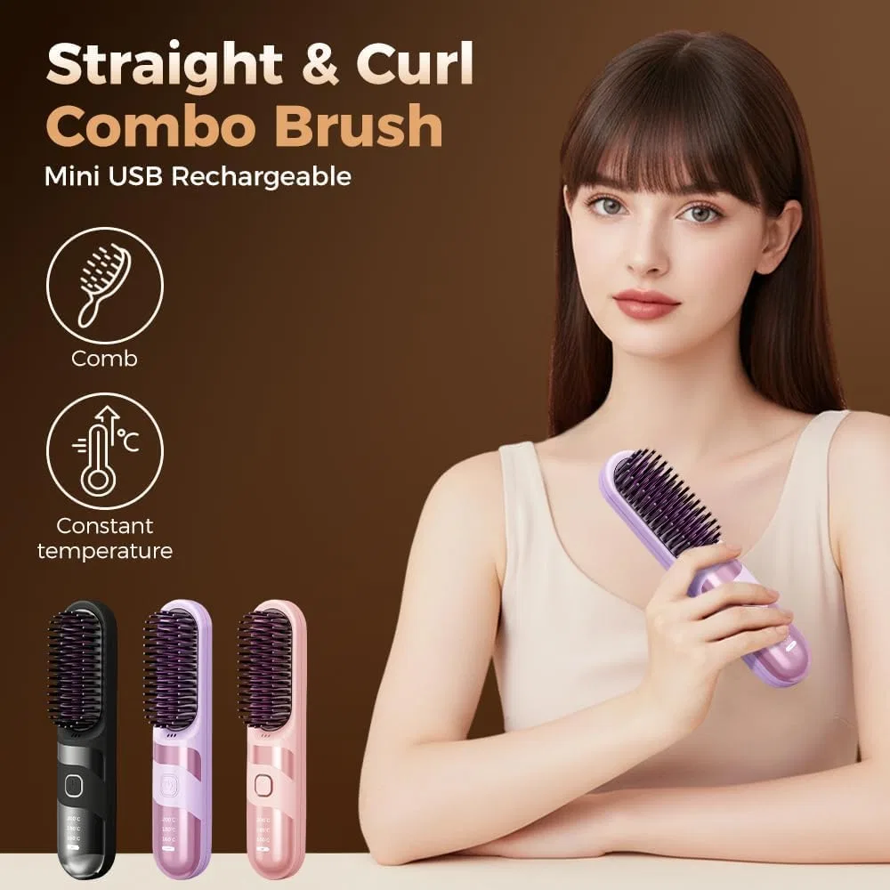 Беспроводная выпрямляющая щетка «Go Brush Negative» от Cefryna Herr Ozean, Pink — фото 2