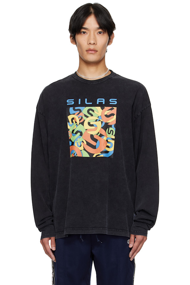 

Футболка с длинным рукавом и принтом из коробки Silas, черный