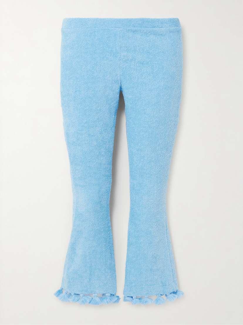 

Укороченные расклешенные брюки из хлопчатобумажной махровой ткани с кисточками Cap D'Antibes, синий