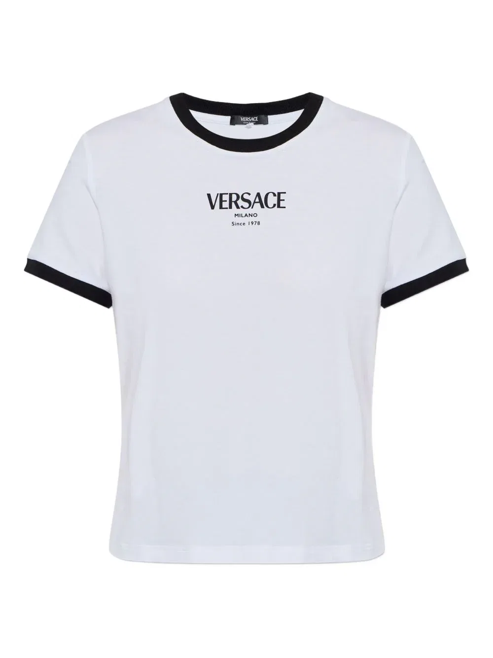 Укороченный топ из шелка и нейлона с ярким логотипом Versace, White