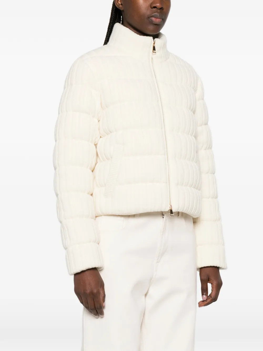 Вязаная стеганая куртка на молнии Moncler, бежевый — фото 3