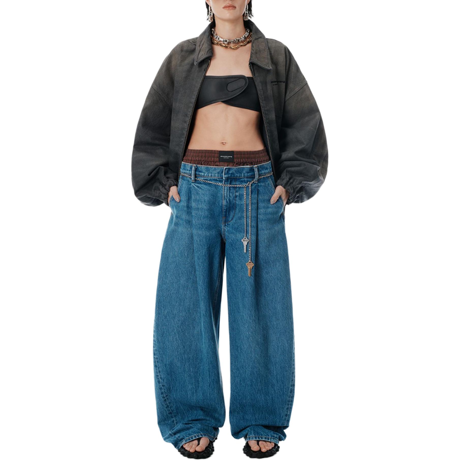 Джинсы с плиссировкой и массивной цепью Alexander Wang, темно-синий — фото 3