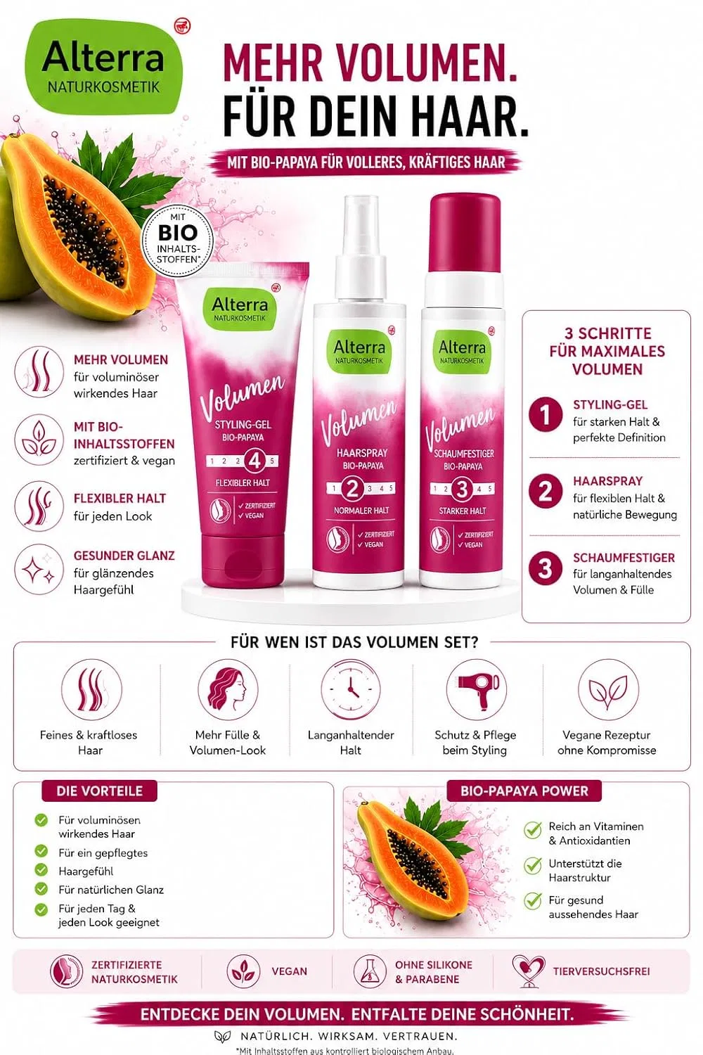 Набор для укладки волос Alterra Naturkosmetik Volume (3 предмета) Generisch — фото 2