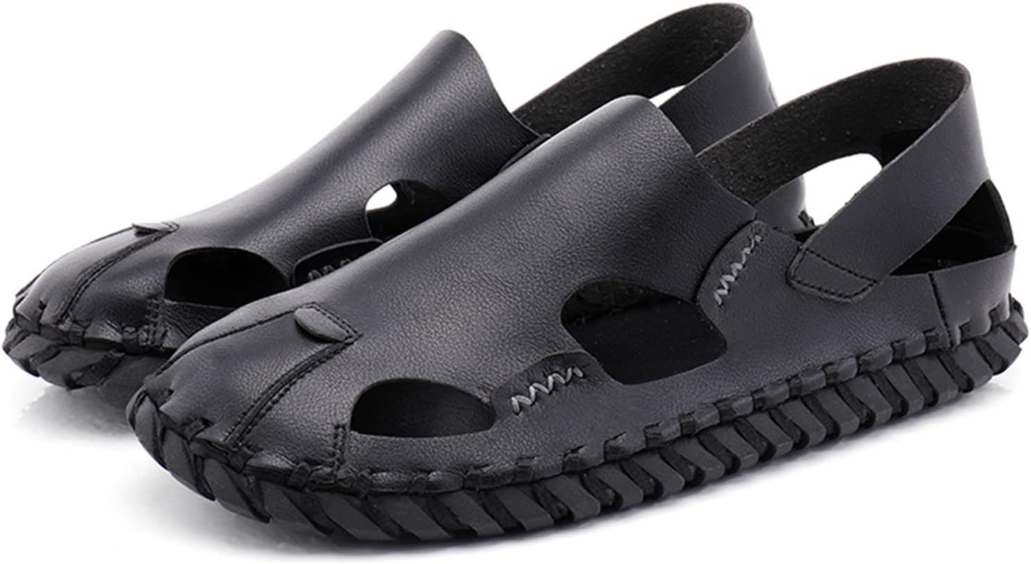 

Мужские сандалии ORNVEION с закрытым носком, ручная работа из кожи, мягкие легкие слипоны, плоские рыбацкие, нескользящие, для пляжа, прогулок и вождения, черный